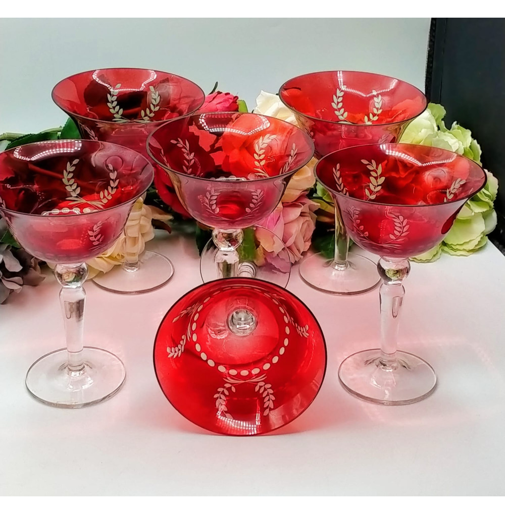 6 Copas cristal Bohemia rojas