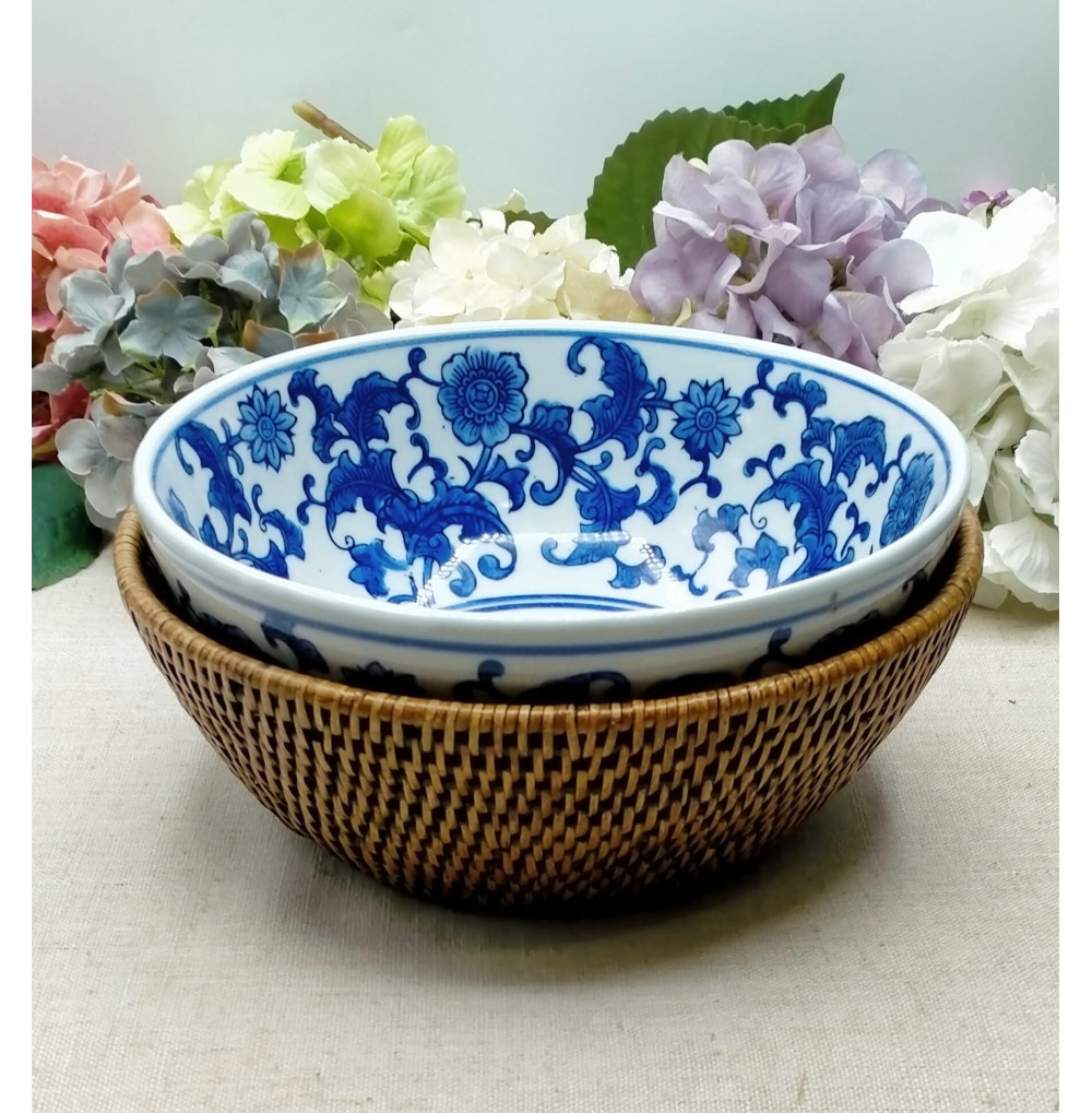 Ensaladera ratan y porcelana
